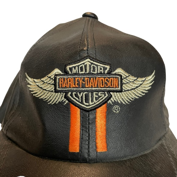 Vintage Genuine Leather Harley Davidson Strap-back  Motorcycle Riding Hat Cap - Picture 6 of 16